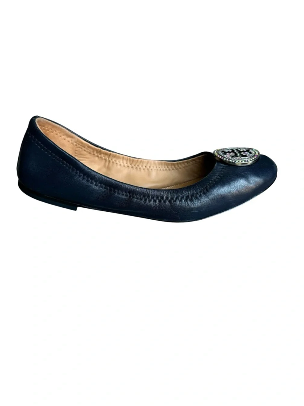 Tory Burch Liana Flats Crystal Embellished Navy Nappa Leather